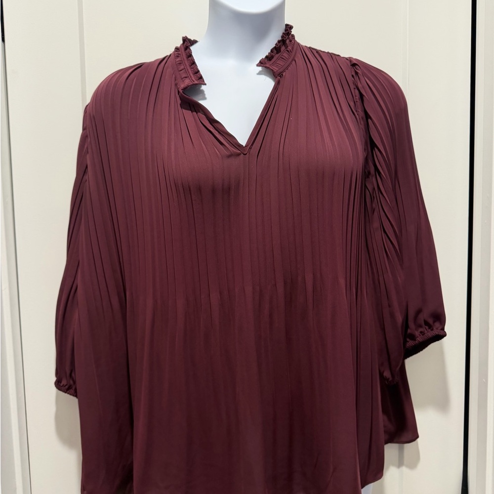 J Jill purple pleated ruffle neck top xl